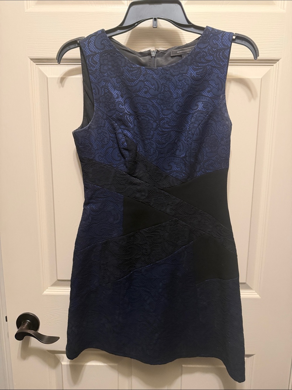BCBGMaxAzria Navy and Black Textured Sheath Dress